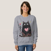 かわいいボホフローラ水彩黒猫女の子らし スウェットシャツ (正面フル)