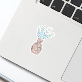 かわいいボホフローラ花瓶ブルーステッカー シール