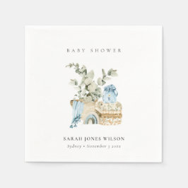 かわいいボホブルー子供部屋の葉の男の子の赤ちゃんシャワー スタンダードカクテルナプキン