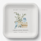 かわいいボホブルー子供部屋の葉の男の子の赤ちゃんシャワー ペーパープレート (正面)