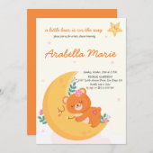かわいいボホベアーガールベビーシャワー 招待状 (正面/裏面)