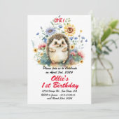 かわいいボホベイビーハリネズミ1歳の誕生日パーティー 招待状 (スタンド正面)