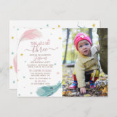 かわいいボホベビーガールフォトカード3位誕生日パーティー インビテーションポストカード (正面/裏面)