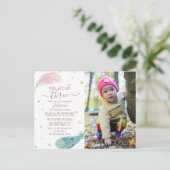 かわいいボホベビーガールフォトカード3位誕生日パーティー インビテーションポストカード (スタンド正面)