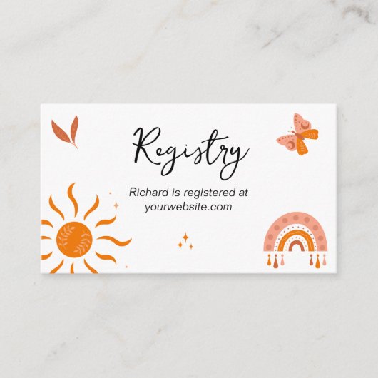 かわいいボホベビーサンレインボーベビーシャワーレジストリ エンクロージャーカード (正面)