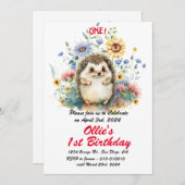 かわいいボホベビーヘッジホッグ1st誕生日パーティー 招待状 (正面/裏面)