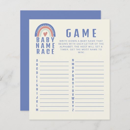 かわいいボホベビー名競走ベイビーシャワーゲーム (正面/裏面)