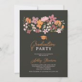 かわいいボホミーオレンジのワイルドフラワー卒業式 招待状 (正面)