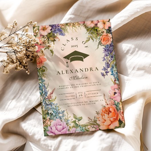 かわいいボホメドウオレンジワイルドフラワーグラデーション 招待状