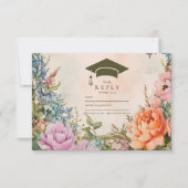 かわいいボホメドウオレンジワイルドフラワー卒業 出欠カード (正面)