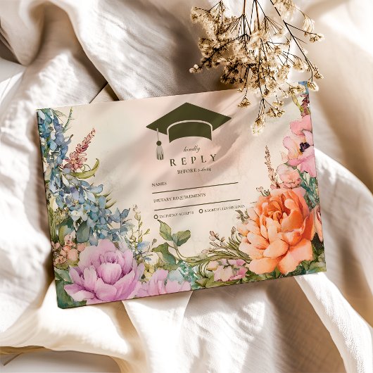 かわいいボホメドウオレンジワイルドフラワー卒業 出欠カード