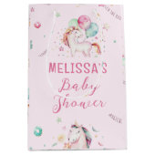 かわいいボホユニコーンフローラピンクベビーシャワー ミディアムペーパーバッグ (正面)