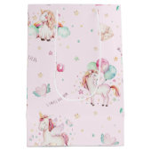 かわいいボホユニコーンフローラピンクベビーシャワー ミディアムペーパーバッグ (裏面)