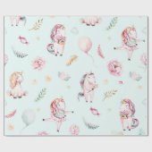 かわいいボホユニコーンフローラ植物性ベビーシャワー ラッピングペーパー (フラット)