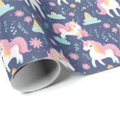 かわいいボホユニコーン虹の雲ブルーピンク ラッピングペーパー (ロールコーナー)
