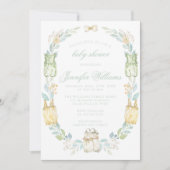 かわいいボホユーカリのベビーガール服シャワー 招待状 (正面)