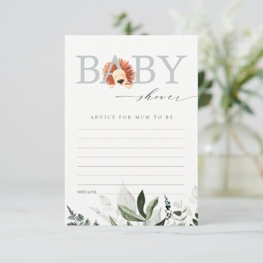かわいいボホライオンの葉のアドバイスママ赤ちゃんシャワー エンクロージャーカード (スタンド正面)