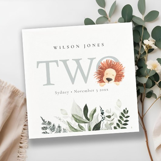 かわいいボホライオンの葉の二回目の誕生日パーティー スタンダードカクテルナプキン