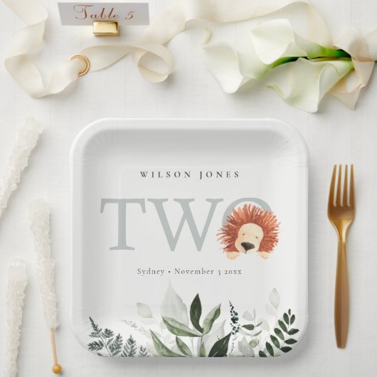 かわいいボホライオンの葉の二回目の誕生日パーティー ペーパープレート (ウェディング)
