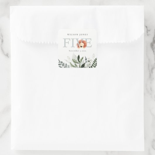 かわいいボホライオンの葉の五番目の誕生日パーティー スクエアシール (バッグ)