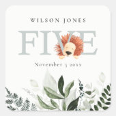 かわいいボホライオンの葉の五番目の誕生日パーティー スクエアシール (正面)