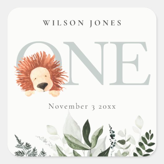 かわいいボホライオンの葉の最初の誕生日パーティー スクエアシール (正面)