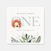 かわいいボホライオンの葉の最初の誕生日パーティー スタンダードカクテルナプキン (正面)