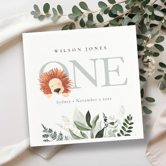 かわいいボホライオンの葉の最初の誕生日パーティー スタンダードカクテルナプキン