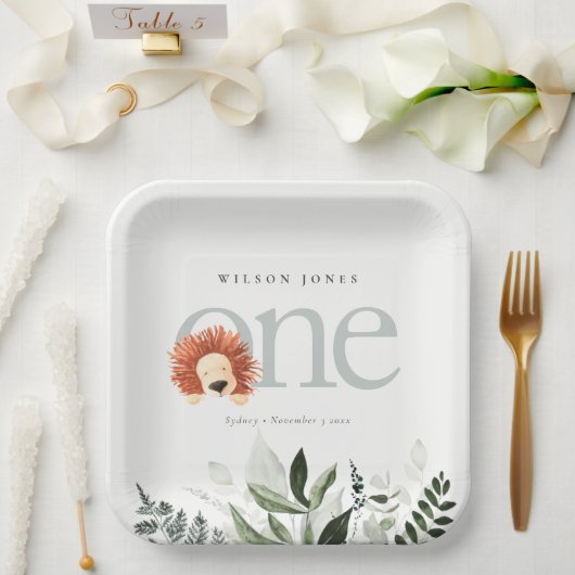 かわいいボホライオンの葉の最初の誕生日パーティー ペーパープレート (ウェディング)