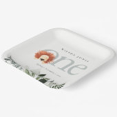 かわいいボホライオンの葉の最初の誕生日パーティー ペーパープレート (傾斜あり)