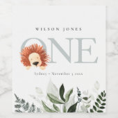 かわいいボホライオンの葉の最初の誕生日パーティー ワインラベル (シングルラベル)