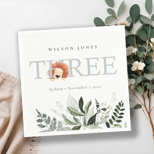 かわいいボホライオンの葉の第3バースデーパーティー スタンダードカクテルナプキン