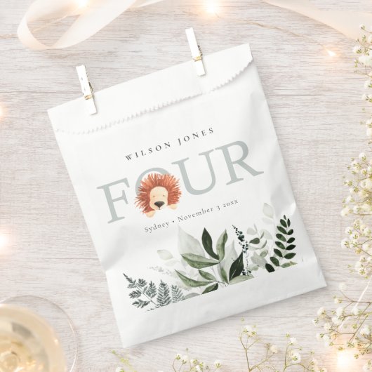 かわいいボホライオンの葉の第4回ベビシャワー フェイバーバッグ (クリップ留めされた状態)