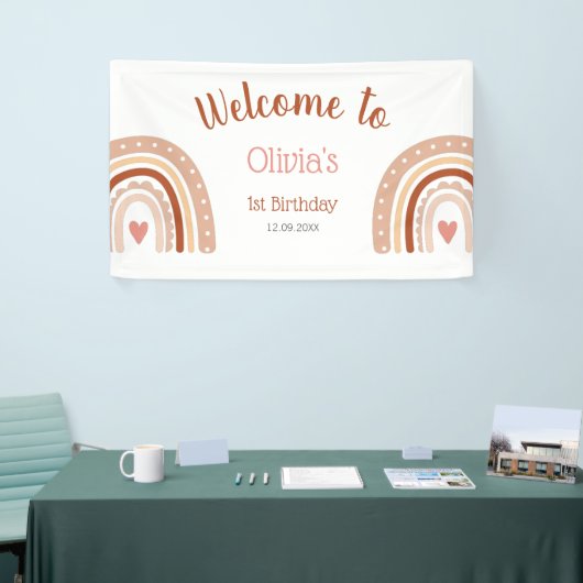 かわいいボホレインボーガールの最初の誕生日へようこそ 横断幕 (トレードショー)
