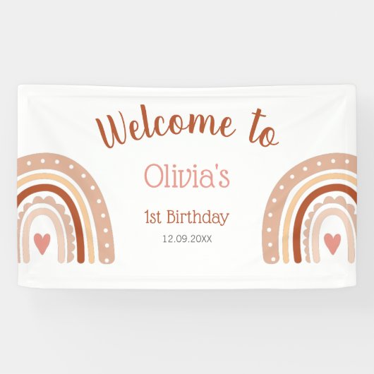 かわいいボホレインボーガールの最初の誕生日へようこそ 横断幕 (横)