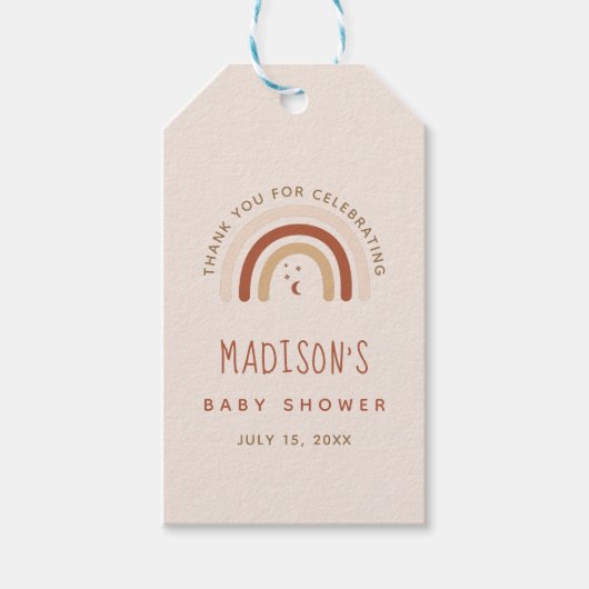かわいいボホレインボーテラコッタベビーシャワームーンスター ギフトタグ (正面)