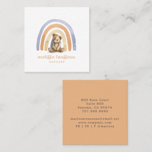 かわいいボホレインボーデイサービスベビーシッター託児 スクエア名刺 (正面/裏面)