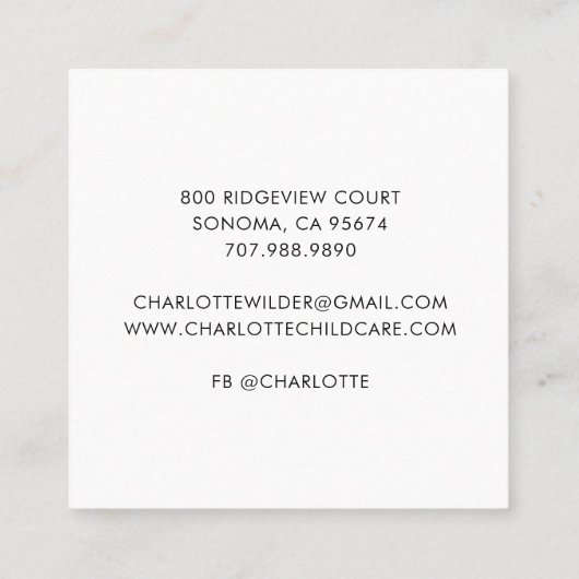 かわいいボホレインボーベビーシッターの名刺 スクエア名刺 (裏面)