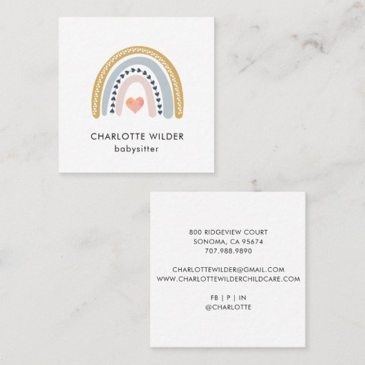 かわいいボホレインボーベビーシッターの名刺 スクエア名刺 (正面/裏面)