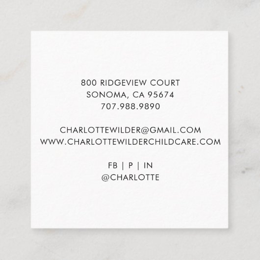 かわいいボホレインボーベビーシッターの名刺 スクエア名刺 (裏面)
