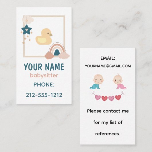 かわいいボホレインボーラバーダッキーベビーシッター 名刺 (正面/裏面)