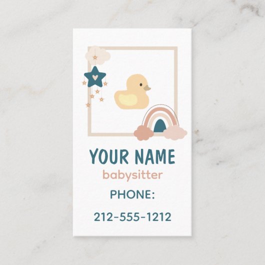 かわいいボホレインボーラバーダッキーベビーシッター 名刺 (正面)
