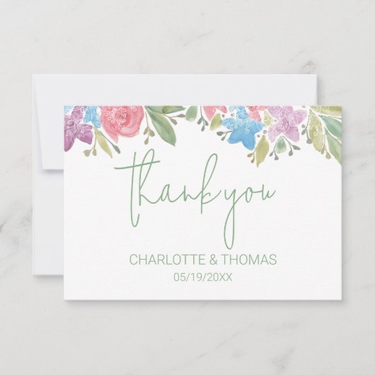かわいいボホワイルドフラワーウォーターカラーハンド絵を描 サンキューカード (正面)