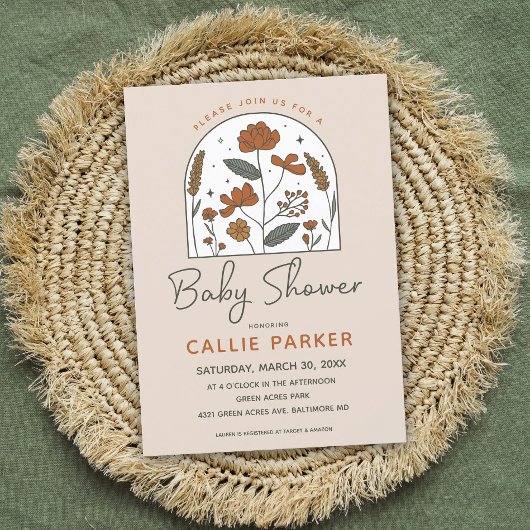 かわいいボホワイルドフラワーベビーシャワー招待状 招待状