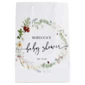 かわいいボホワイルドフラワー緑の赤ちゃんシャワー ミディアムペーパーバッグ (裏面)