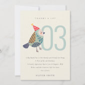 かわいいボホーアクアブルーの鳥の誕生日パーティー サンキューカード (正面)