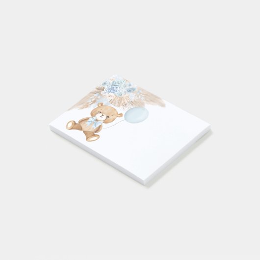 かわいいボホーテディベアーパステルブルーバルーン ポストイット (アングル)