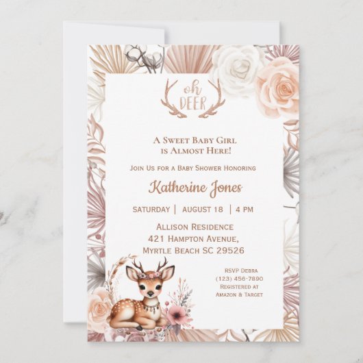 かわいいボホーディアベビーシャワー招待状 招待状 (正面)