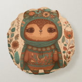 かわいいボホーフローラフクロウ ラウンドクッション (裏面)