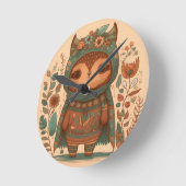 かわいいボホーフローラフクロウ ラウンド壁時計 (傾斜)